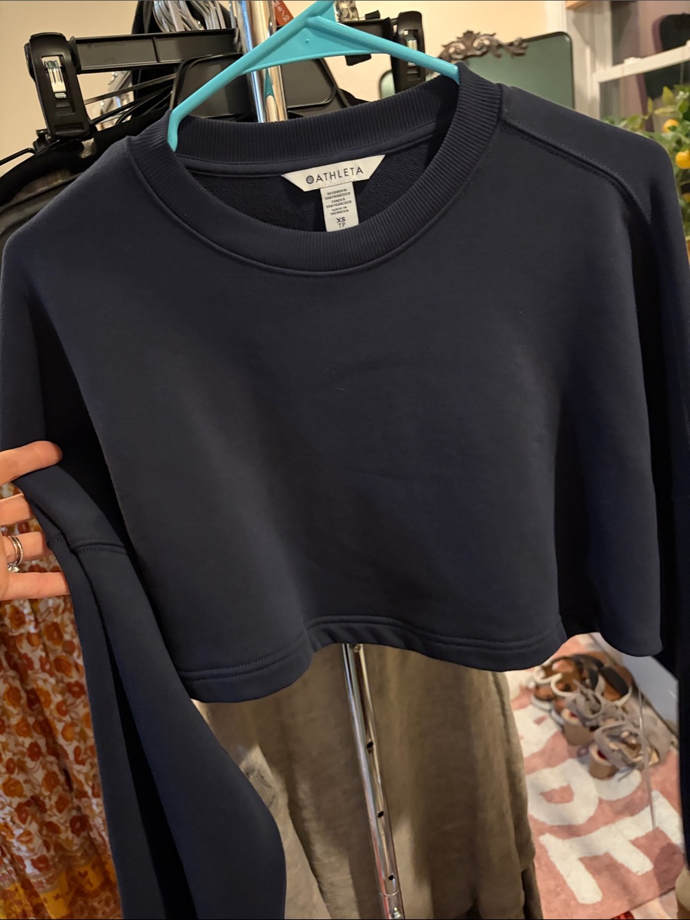 Athleta Navy Cropped Crew Sweatshirt